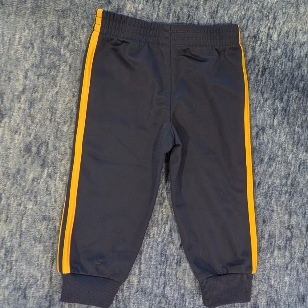 Adidas 12M Kids Navy Joggers with Yellow Stripes